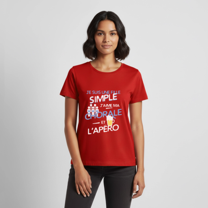 T-shirt premium femme - Une fille simple: Chorale et apéro - rouge - front