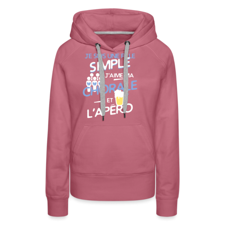 Sweat-shirt à capuche premium femme - Une fille simple: Chorale et apéro - mauve - front
