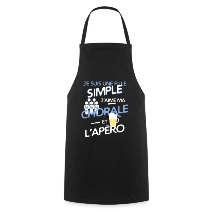 Tablier de cuisine - Une fille simple: Chorale et apéro - noir - front