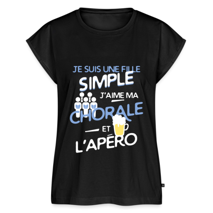T-shirt à manches retroussées femme - Une fille simple: Chorale et apéro - noir - front