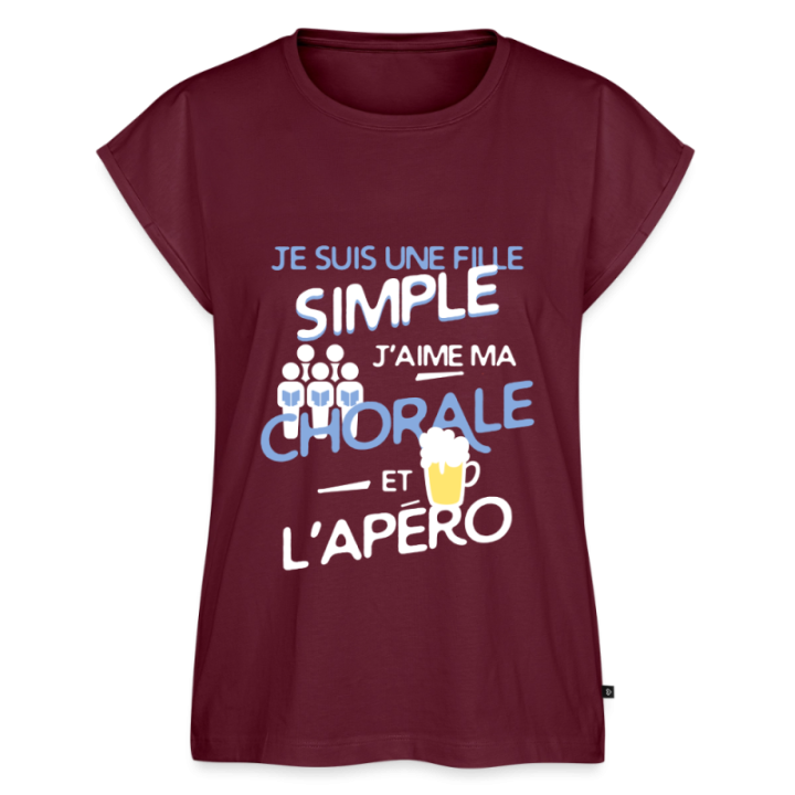 T-shirt à manches retroussées femme - Une fille simple: Chorale et apéro - bourgogne - front