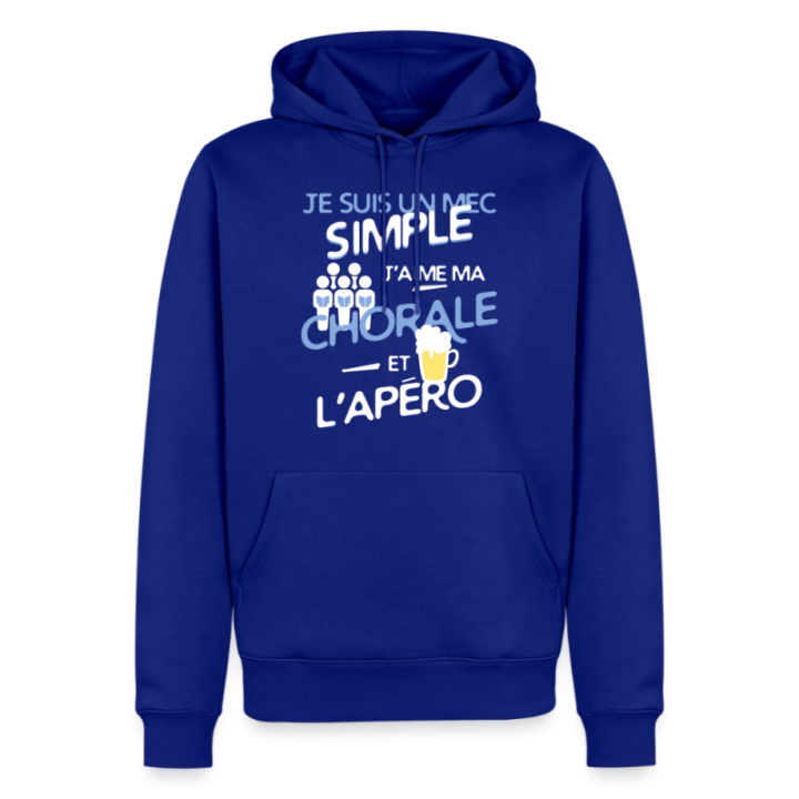 Sweat-shirt à capuche premium homme - Un mec simple: Chorale et apéro - bleu roi - front