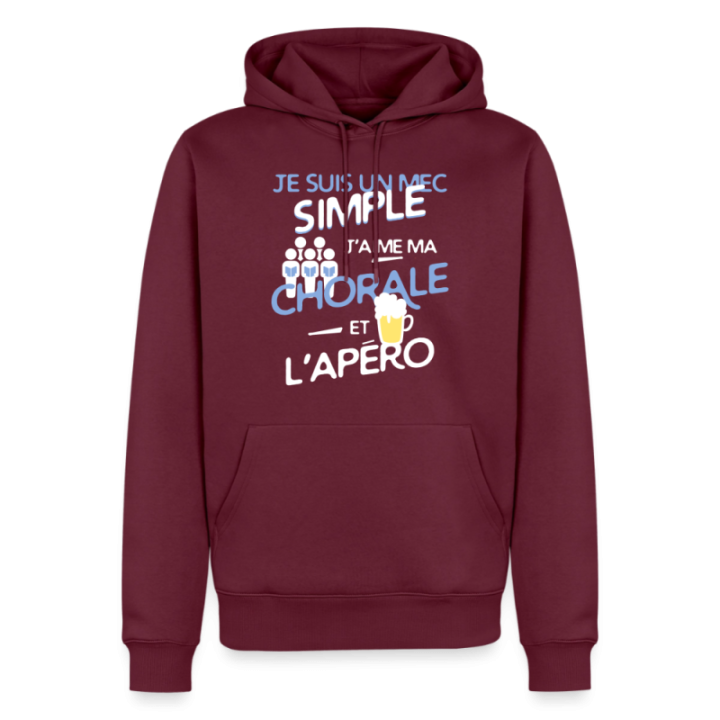 Sweat-shirt à capuche premium homme - Un mec simple: Chorale et apéro - bourgogne - front