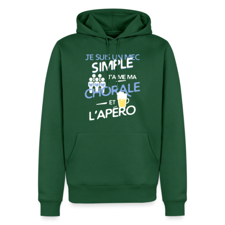 Sweat-shirt à capuche premium homme - Un mec simple: Chorale et apéro - vert bouteille - front