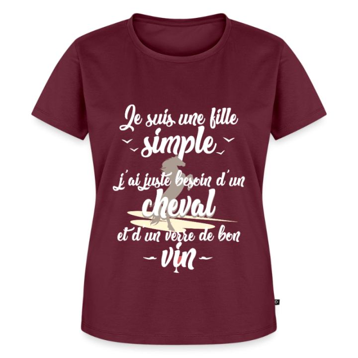 T-shirt premium femme - Juste besoin d'un cheval et d'un verre de vin - bourgogne - front