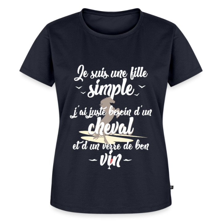 T-shirt premium femme - Juste besoin d'un cheval et d'un verre de vin - bleu marine - front