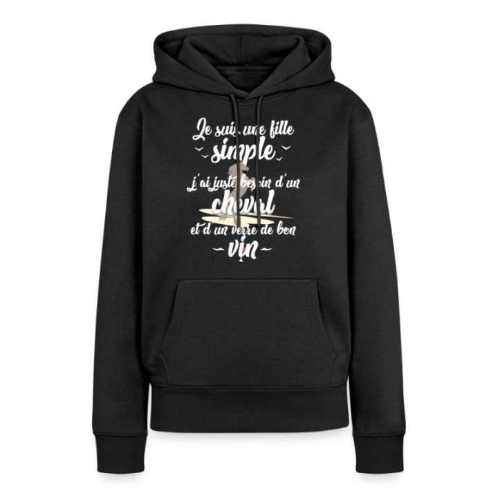 Sweat-shirt à capuche premium femme - Juste besoin d'un cheval et d'un verre de vin - noir - front