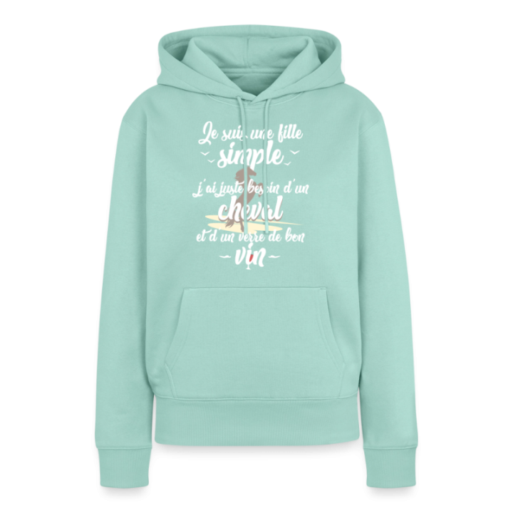 Sweat-shirt à capuche premium femme - Juste besoin d'un cheval et d'un verre de vin - menthe  - front