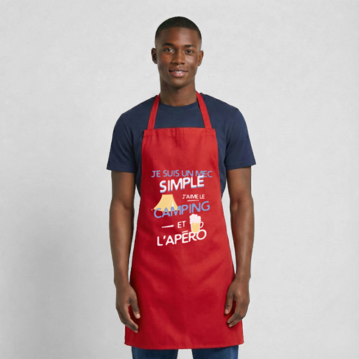 Tablier de cuisine - Un mec simple: Camping et apéro - rouge - front