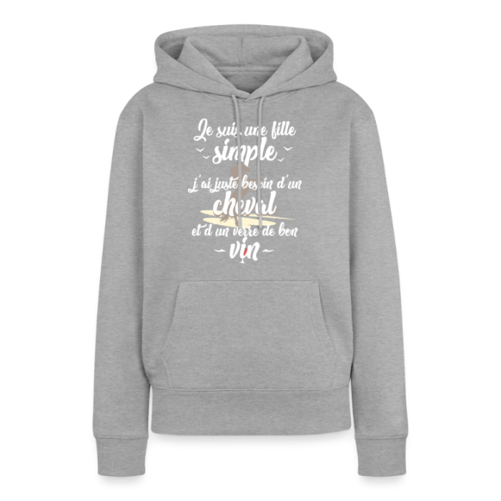 Sweat-shirt à capuche premium femme - Juste besoin d'un cheval et d'un verre de vin - gris chiné - front