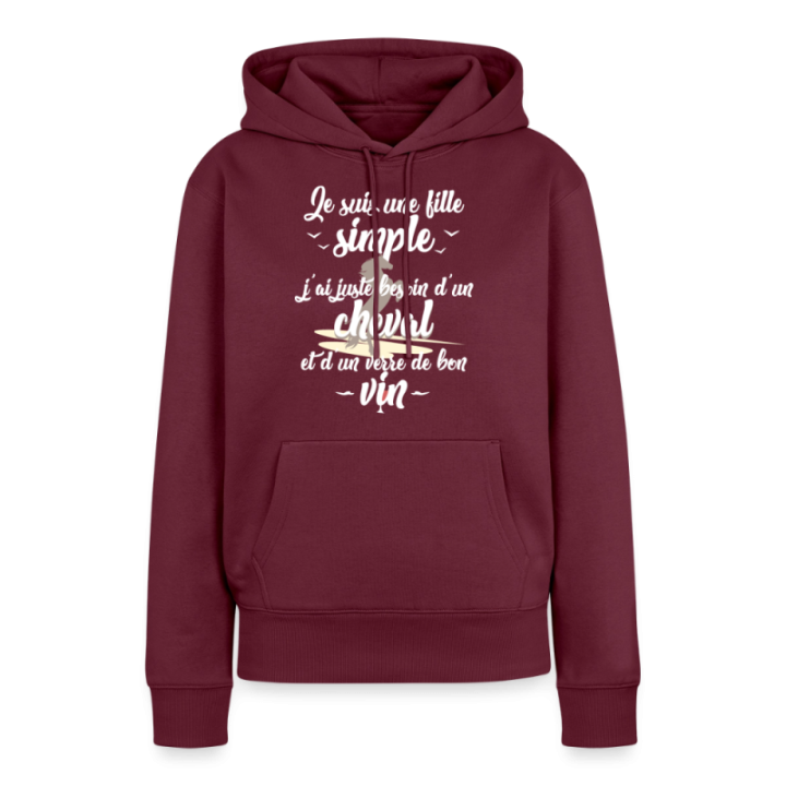 Sweat-shirt à capuche premium femme - Juste besoin d'un cheval et d'un verre de vin - bourgogne - front