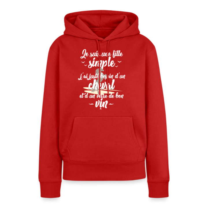 Sweat-shirt à capuche premium femme - Juste besoin d'un cheval et d'un verre de vin - rouge - front