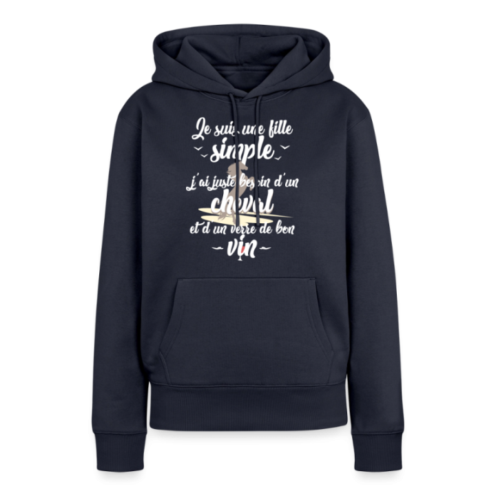 Sweat-shirt à capuche premium femme - Juste besoin d'un cheval et d'un verre de vin - bleu marine - front