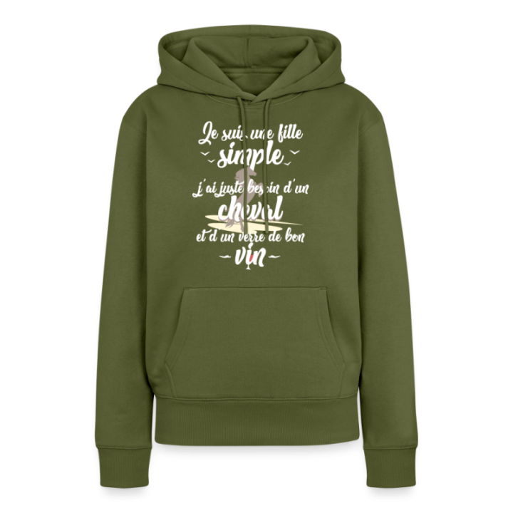 Sweat-shirt à capuche premium femme - Juste besoin d'un cheval et d'un verre de vin - kaki - front