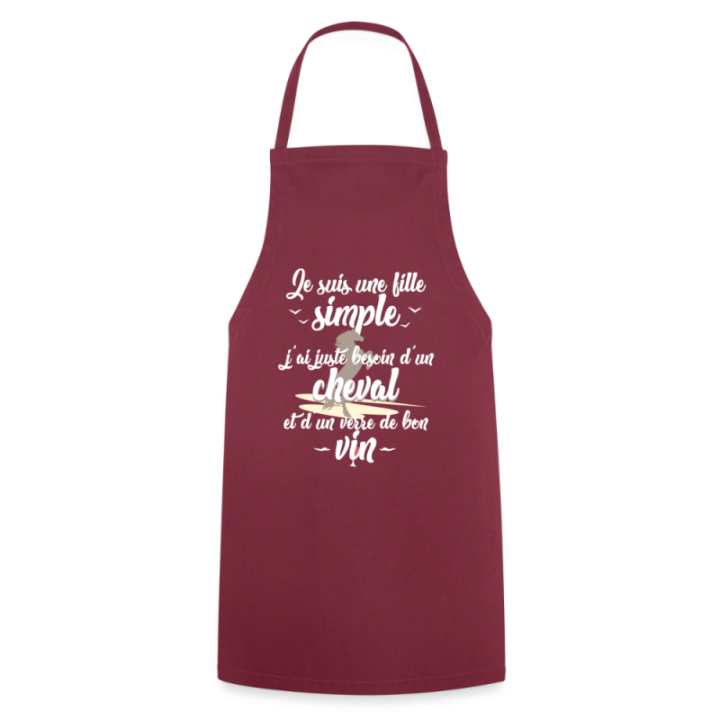 Tablier de cuisine - Juste besoin d'un cheval et d'un verre de vin - bordeaux - front
