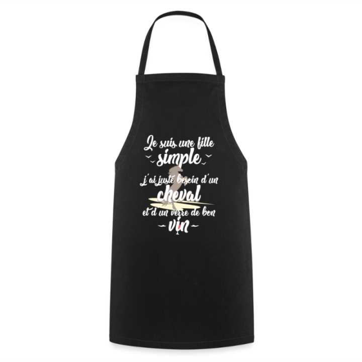 Tablier de cuisine - Juste besoin d'un cheval et d'un verre de vin - noir - front