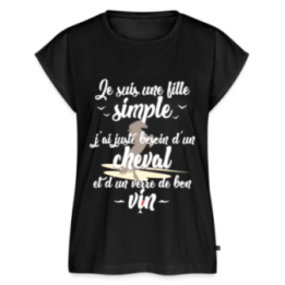 T-shirt à manches retroussées femme - Juste besoin d'un cheval et d'un verre de vin - noir - front