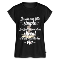 T-shirt à manches retroussées femme - Juste besoin d'un cheval et d'un verre de vin