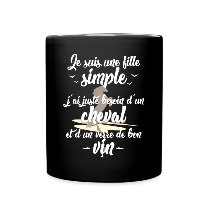 Mug uni - Juste besoin d'un cheval et d'un verre de vin - noir - front