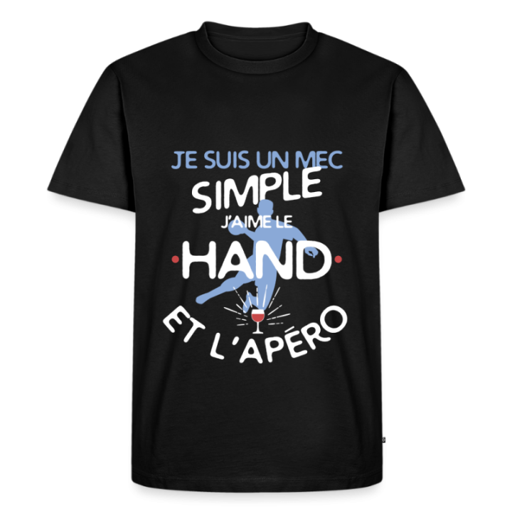 T-shirt premium homme - Un mec simple: Hand et apéro - noir - front