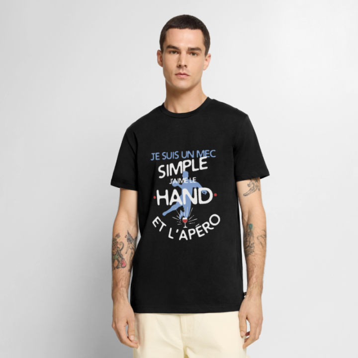 T-shirt premium homme - Un mec simple: Hand et apéro - noir - front