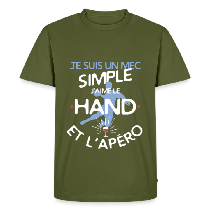 T-shirt premium homme - Un mec simple: Hand et apéro - kaki - front
