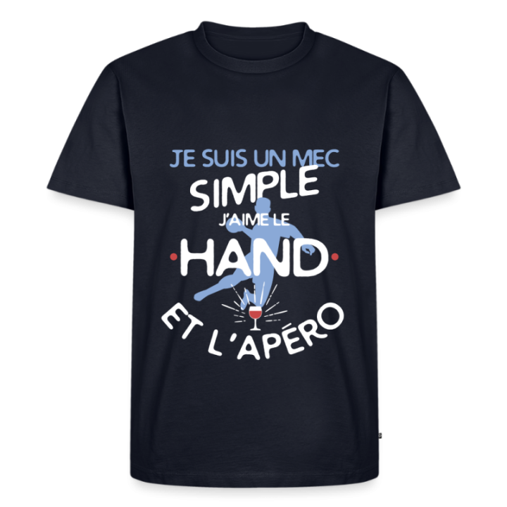 T-shirt premium homme - Un mec simple: Hand et apéro - bleu marine - front