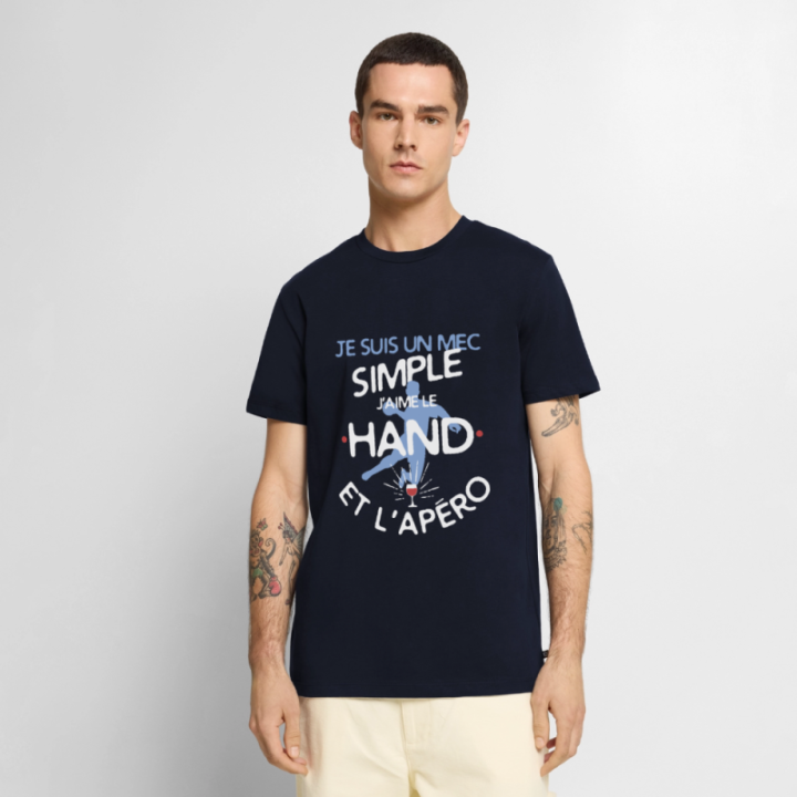 T-shirt premium homme - Un mec simple: Hand et apéro - bleu marine - front