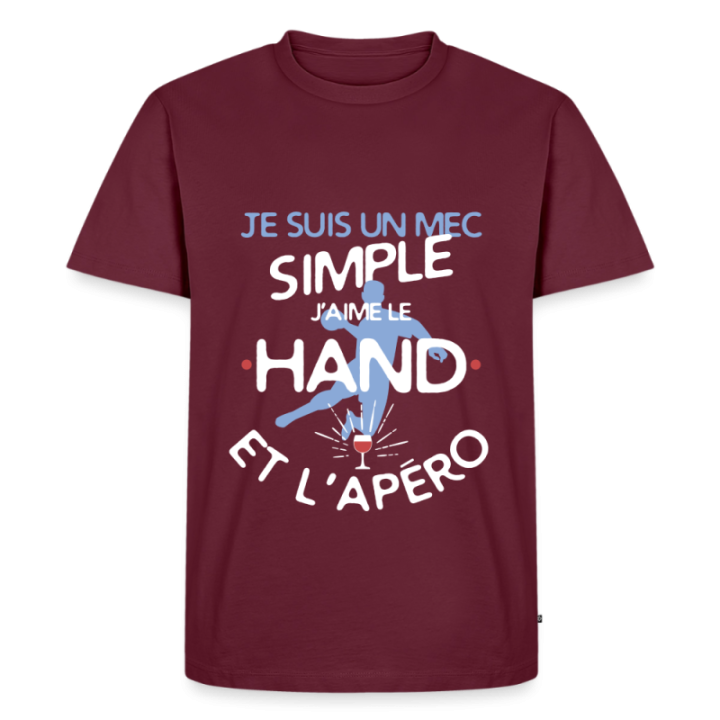 T-shirt premium homme - Un mec simple: Hand et apéro - bourgogne - front