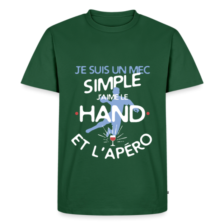 T-shirt premium homme - Un mec simple: Hand et apéro - vert bouteille - front