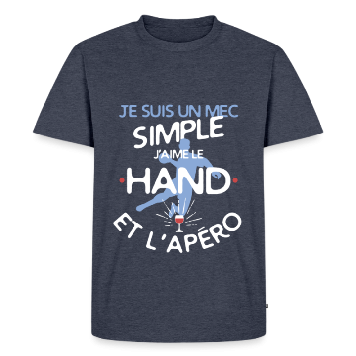 T-shirt premium homme - Un mec simple: Hand et apéro - bleu jeans  - front