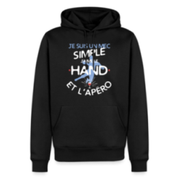 Sweat-shirt à capuche premium homme - Un mec simple: Hand et apéro - noir - front
