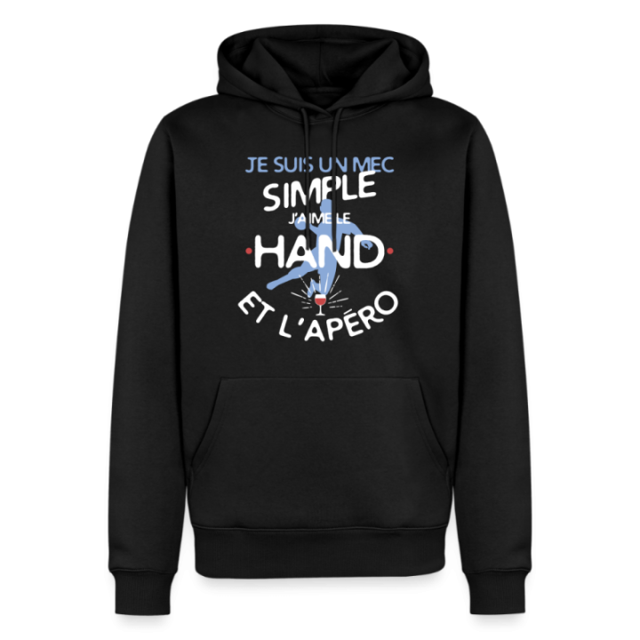 Sweat-shirt à capuche premium homme - Un mec simple: Hand et apéro - noir - front