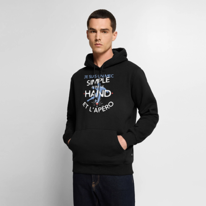Sweat-shirt à capuche premium homme - Un mec simple: Hand et apéro - noir - front