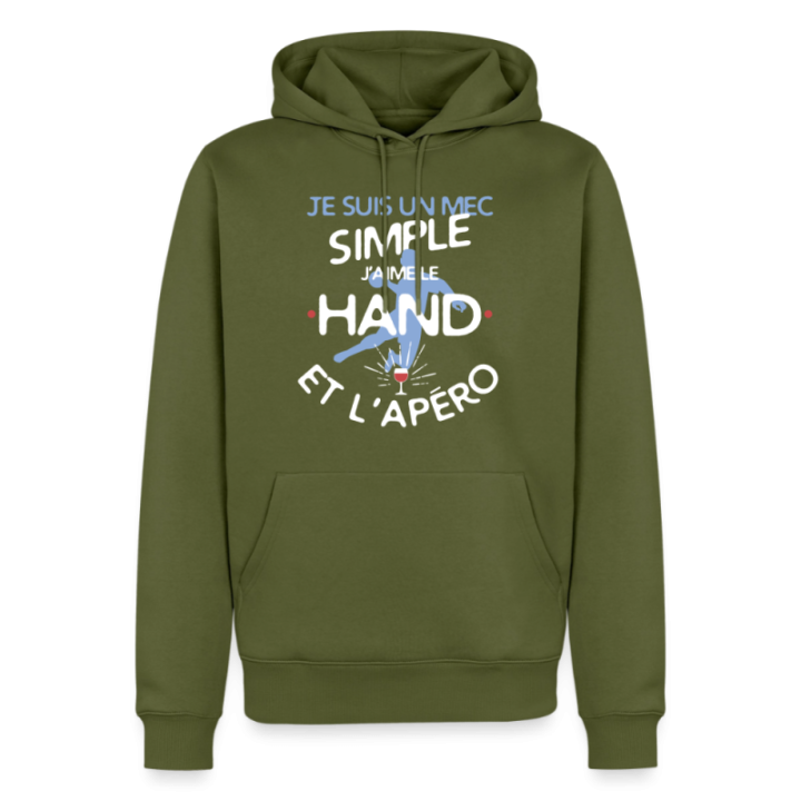 Sweat-shirt à capuche premium homme - Un mec simple: Hand et apéro - kaki - front