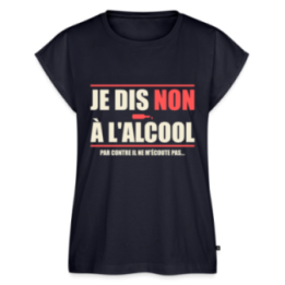 T-shirt à manches retroussées femme - Je dis non à l'alcool - bleu marine - front