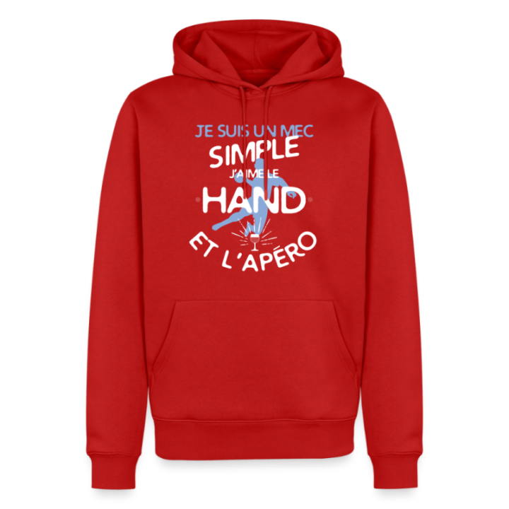 Sweat-shirt à capuche premium homme - Un mec simple: Hand et apéro - rouge - front
