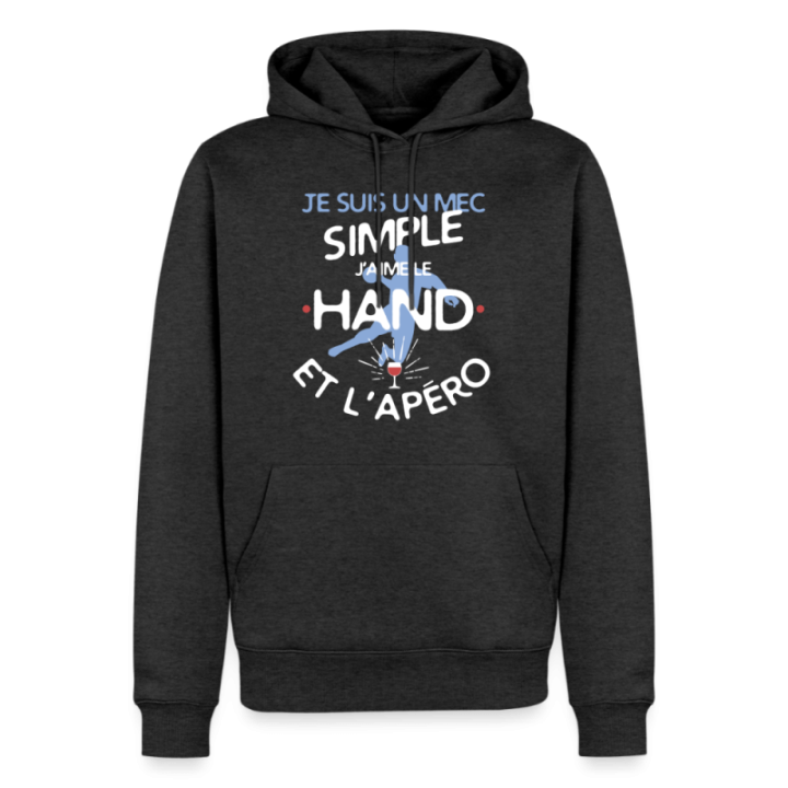 Sweat-shirt à capuche premium homme - Un mec simple: Hand et apéro - anthracite chiné - front