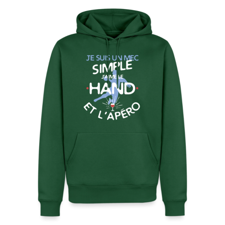 Sweat-shirt à capuche premium homme - Un mec simple: Hand et apéro - vert bouteille - front