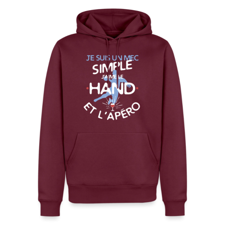 Sweat-shirt à capuche premium homme - Un mec simple: Hand et apéro - bourgogne - front