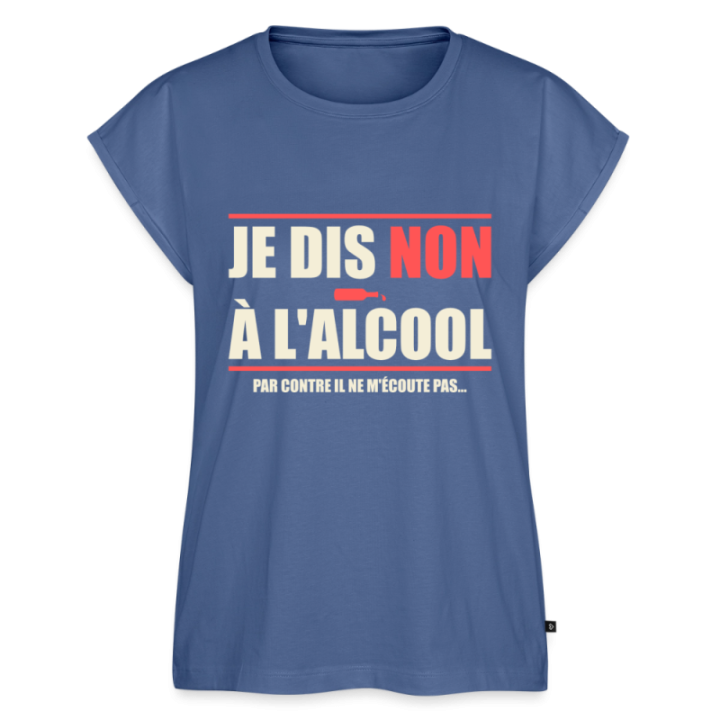 T-shirt à manches retroussées femme - Je dis non à l'alcool - bleu pigeon - front