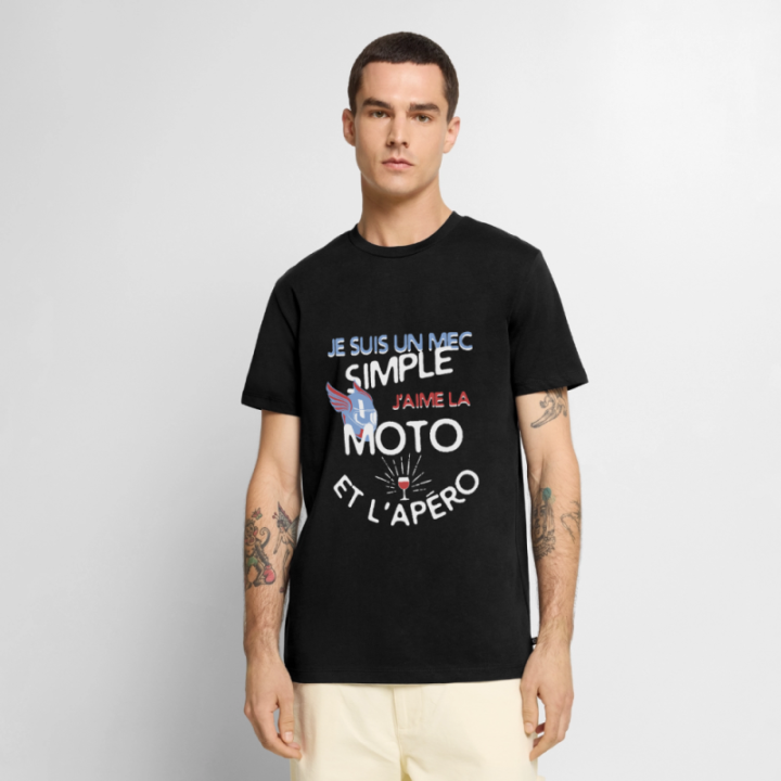 T-shirt premium homme - Un mec simple: Moto et apéro - noir - front