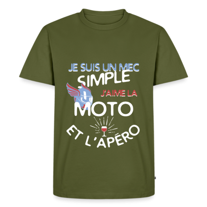 T-shirt premium homme - Un mec simple: Moto et apéro - kaki - front