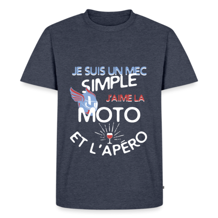 T-shirt premium homme - Un mec simple: Moto et apéro - bleu jeans  - front
