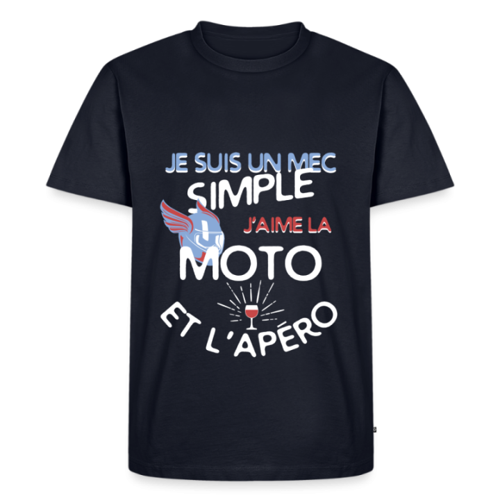 T-shirt premium homme - Un mec simple: Moto et apéro - bleu marine - front
