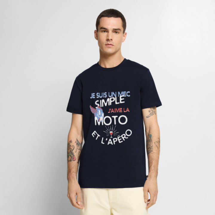T-shirt premium homme - Un mec simple: Moto et apéro - bleu marine - front
