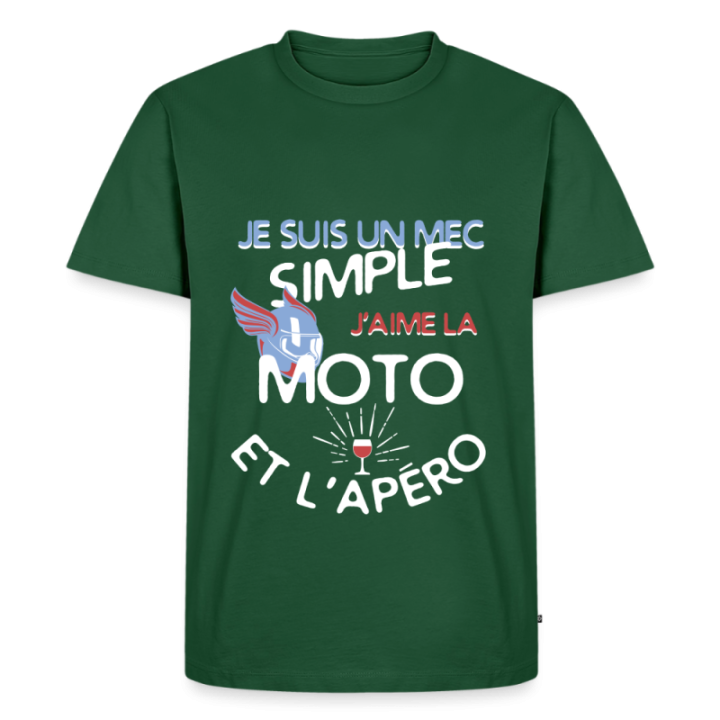 T-shirt premium homme - Un mec simple: Moto et apéro - vert bouteille - front