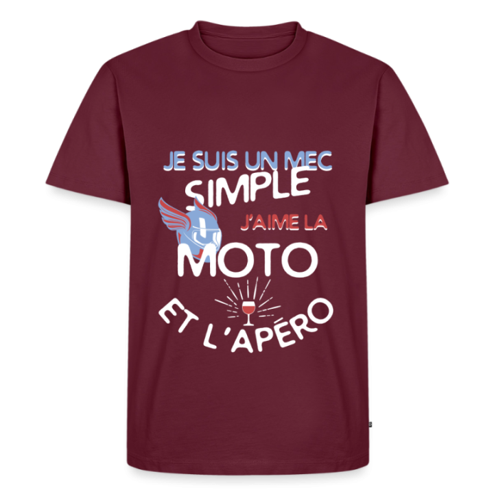 T-shirt premium homme - Un mec simple: Moto et apéro - bourgogne - front