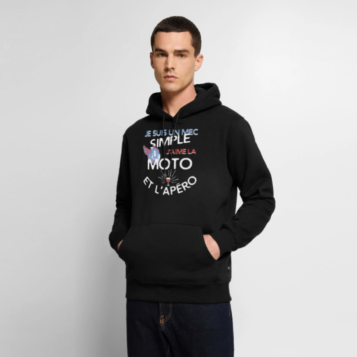 Sweat-shirt à capuche premium homme - Un mec simple: Moto et apéro - noir - front