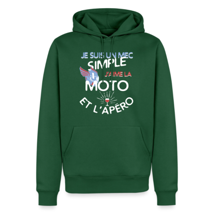 Sweat-shirt à capuche premium homme - Un mec simple: Moto et apéro - vert bouteille - front